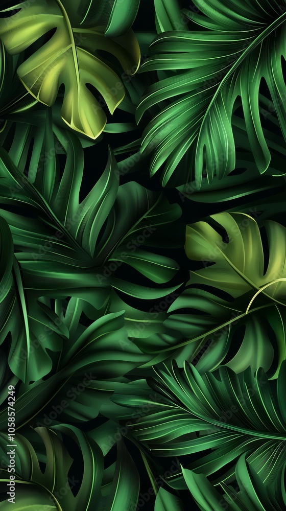 Fototapeta premium Tropical leaves, dark green in color background