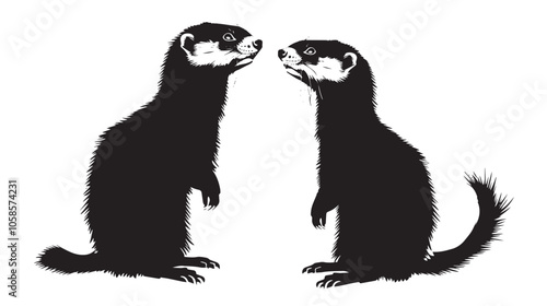 Ferrets silhouette isolated in White background