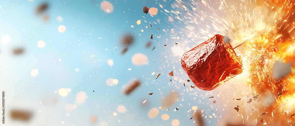 Fototapeta premium Dynamic red firecrackers mid-explosion a vibrant display of energy and motion in the air