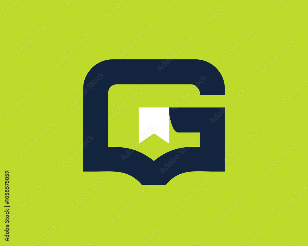 Bold Letter G with Open Book and Bookmark Design, A striking graphic of the letter G incorporating an open book and a bookmark, set against a vibrant green background. Ideal for educational Bold Letter G with Open Book and Bookmark Design, A striking graphic of the letter G incorporating an open book and a bookmark, set against a vibrant green background. Ideal for educational