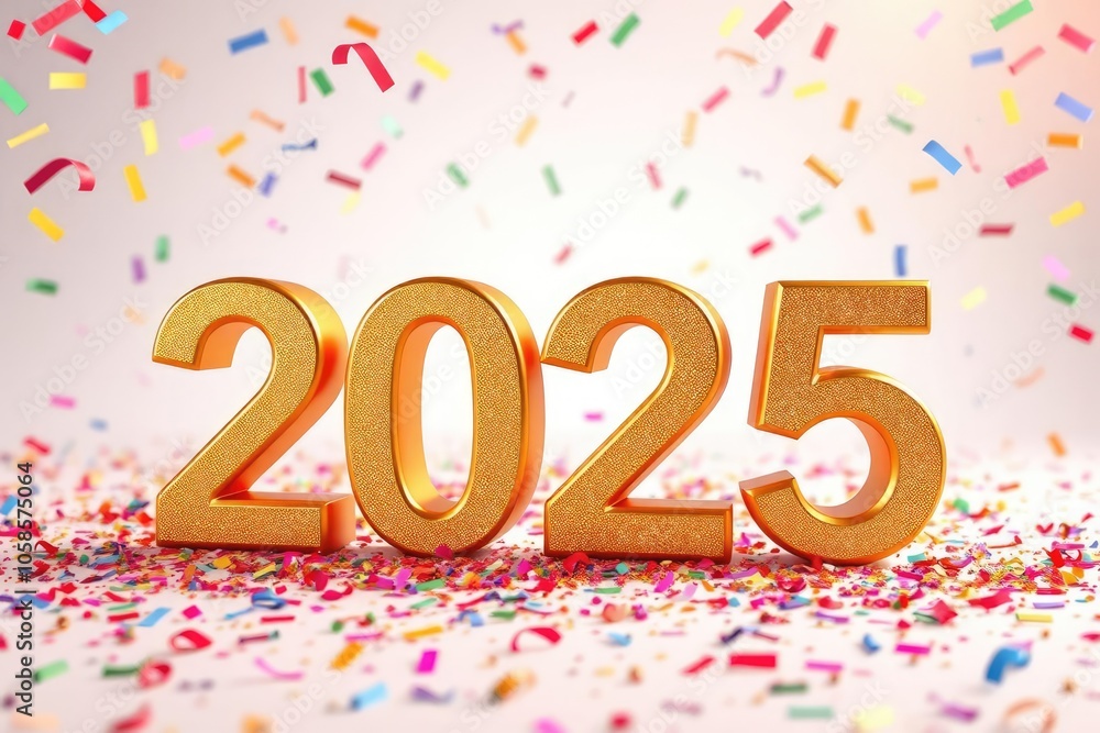Happy New Year 2025 Gold Numbers with Confetti Happy New Year 2025 Gold Numbers with Confetti