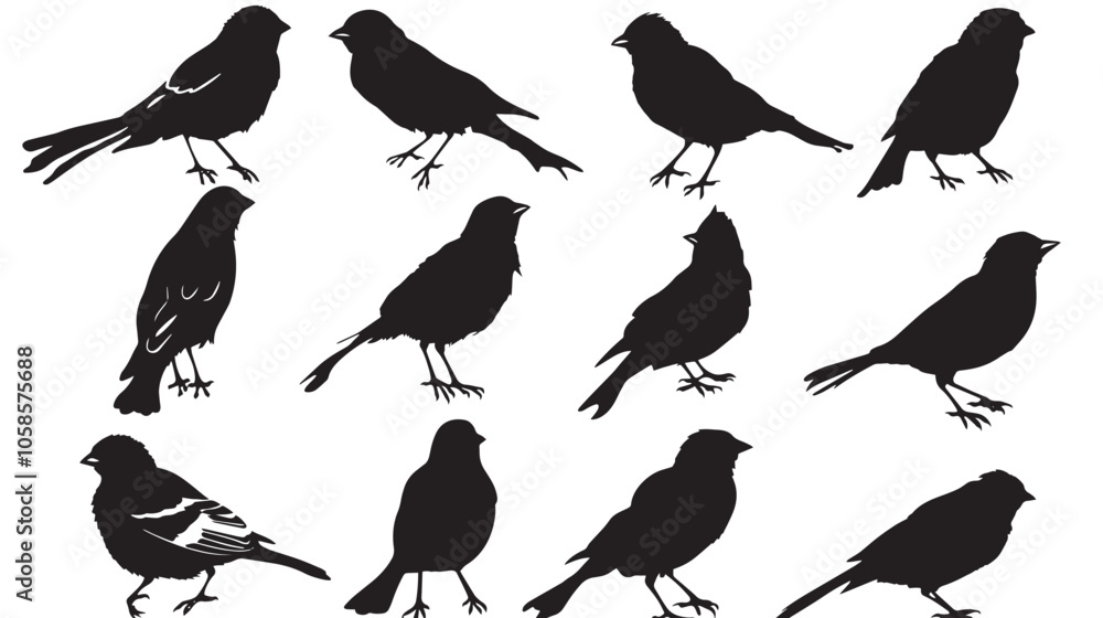 Obraz premium Finches silhouette isolated in White background
