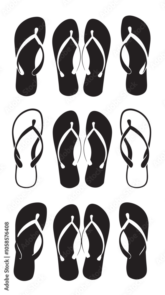 Fototapeta premium Flips Flops Silhouette. Black and White Icon , black silhouettes isolated on white background