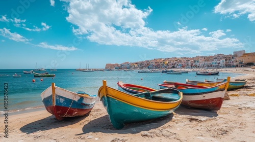 fishing boats by the sea on a sunny day