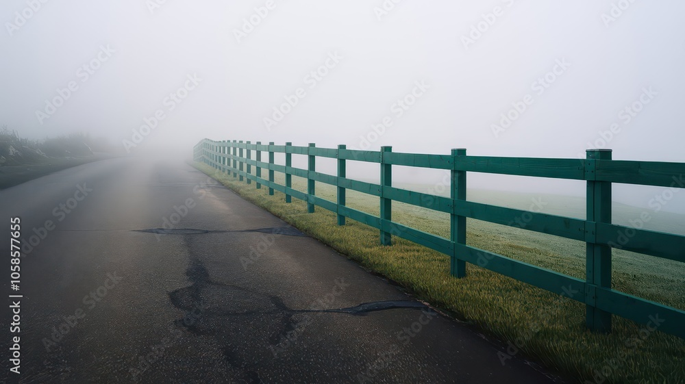 Obraz premium Fog on the road with nature isolated background view. Foggy road street with trees plants leaves. winter smog road with loneliness backgrond wallpaper