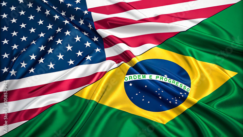A vibrant image showcasing the American and Brazilian flags side by side, symbolizing unity, diplomacy, and international relations.
