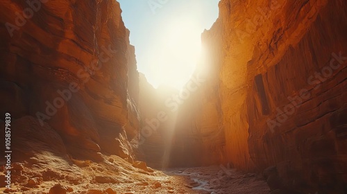 A Sunbeam Illuminates a Narrow Canyon Passage