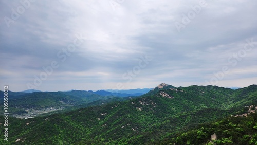 Image of summer scenery of Dobongsan Mountain near Seoul, Korea. Hiking in Dobosan National Park. korea mountains. trekking. korean landscapes. bukhansan national park. photo