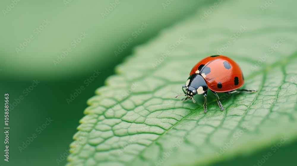 A close-up of a vibrant ladybug perched on a green leaf, showcasing nature's delicate beauty and intricate details. A close-up of a vibrant ladybug perched on a green leaf, showcasing nature's delicate beauty and intricate details.