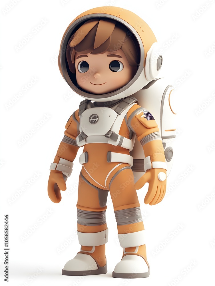 A captivating 3D cartoon style image depicting a young astronaut in a brightly colored detailed spacesuit embarking on a journey of and discovery through the vast and mysterious cosmos