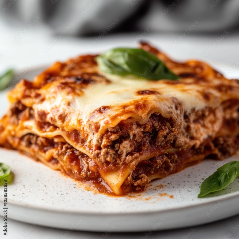 A delicious homemade lasagna with layers of pasta, rich meat sauce, and melted cheese A delicious homemade lasagna with layers of pasta, rich meat sauce, and melted cheese