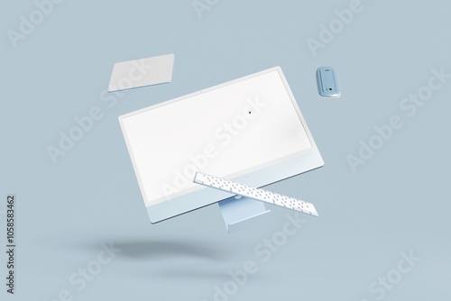 Desktop computer with blank screen in blue color