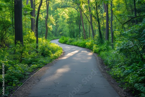 sunbeams softly illuminating the forest path