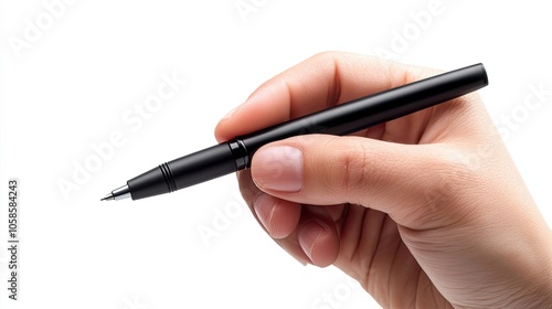 A Hand Holding a Black Pen Poised for Writing