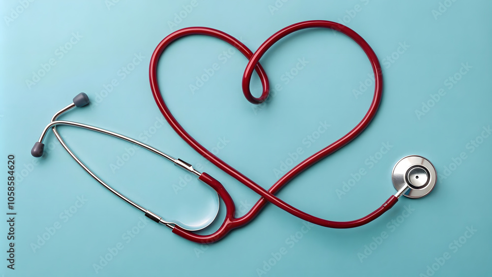 stethoscope forms heart shape on blue background, symbolizing care and compassion in healthcare. This conveys sense of love and dedication to medicine stethoscope forms heart shape on blue background, symbolizing care and compassion in healthcare. This conveys sense of love and dedication to medicine