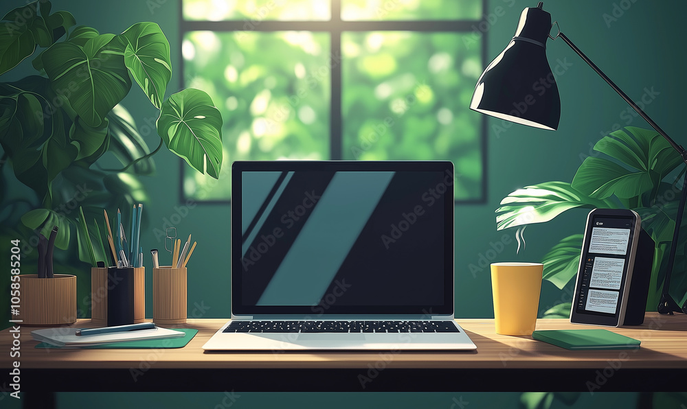 Minimalist workspace with laptop Minimalist workspace with laptop