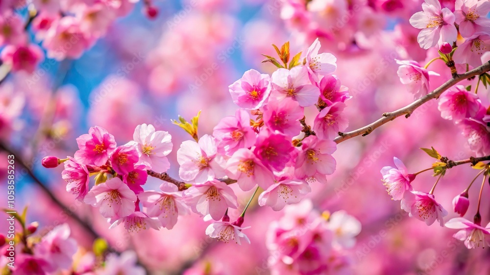 Pink cherry blossom flowers in spring background with some blurred flowers Pink cherry blossom flowers in spring background with some blurred flowers