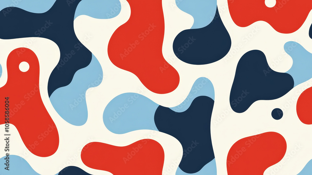Aesthetic minimalist patterned background with rounded shapes, blue, red, white colors. Generative AI Aesthetic minimalist patterned background with rounded shapes, blue, red, white colors. Generative AI