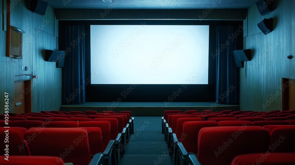 Fototapeta premium A blank screen positioned in an empty auditorium setting.