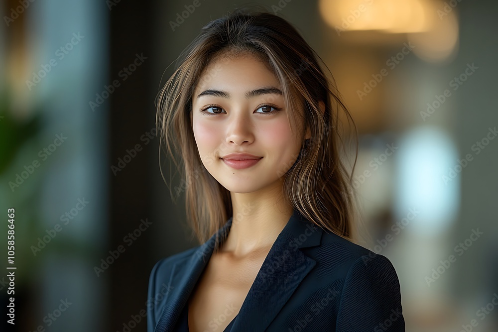 Confident Asian Businesswoman in Suit with Long Hair Confident Asian Businesswoman in Suit with Long Hair