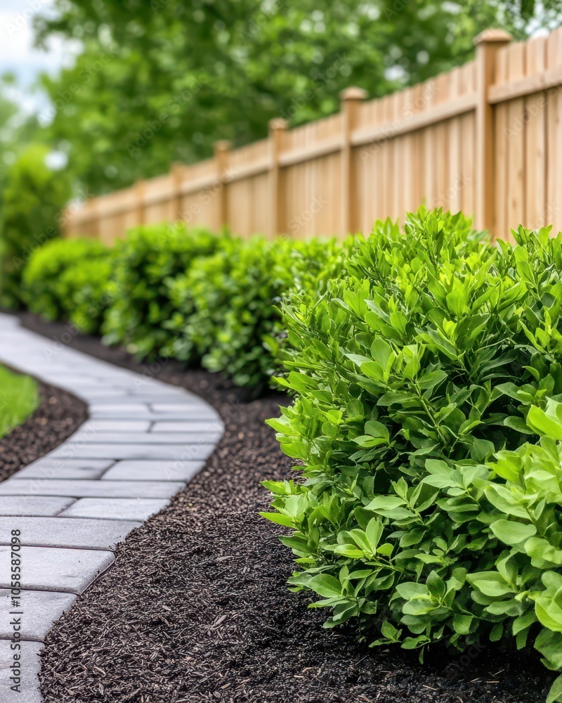 Tranquil enclosed garden featuring fertile soil, rich mulch layers, and lush tall shrubs for a vibrant landscape. Tranquil enclosed garden featuring fertile soil, rich mulch layers, and lush tall shrubs for a vibrant landscape.
