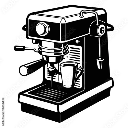 Espresso machine silhouette vector black on white background