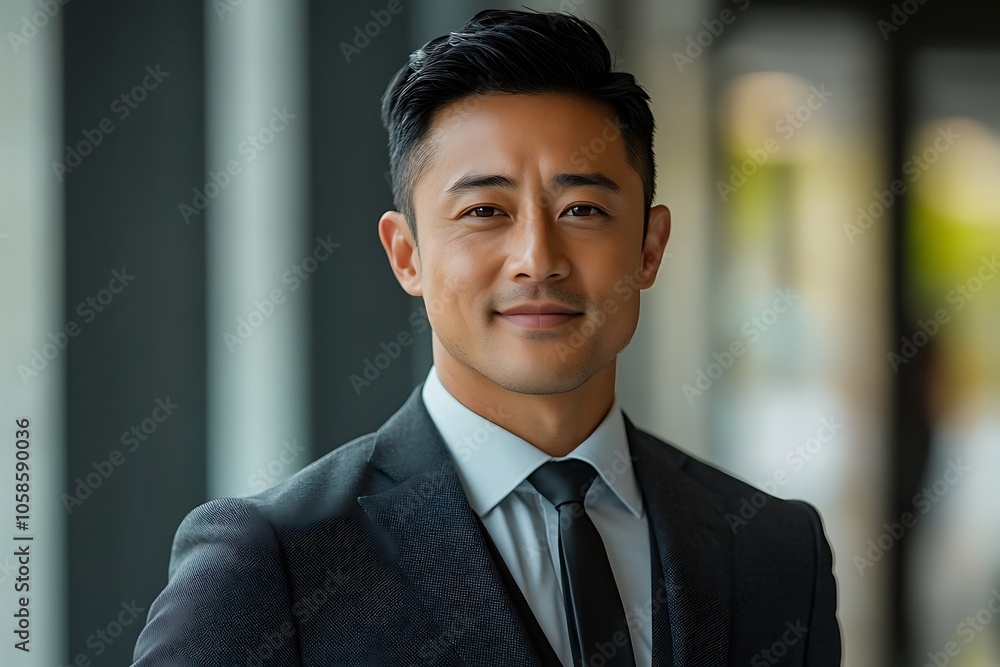Confident Asian Businessman in Suit Smiling at Camera Confident Asian Businessman in Suit Smiling at Camera