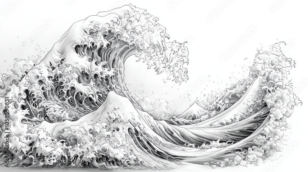 Obraz premium Abstract pencil drawing of a large wave crashing.