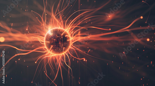 Abstract magnetic field visualization with glowing lines and arrows representing the flow of magnetic force around a central object in a dark, empty space. 