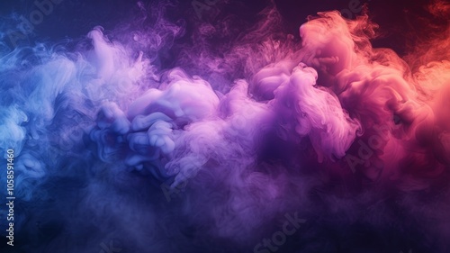 Swirling colorful smoke creates a dynamic background with shades of blue, purple, and pink, forming a chaotic yet mesmerizing display of motion and texture