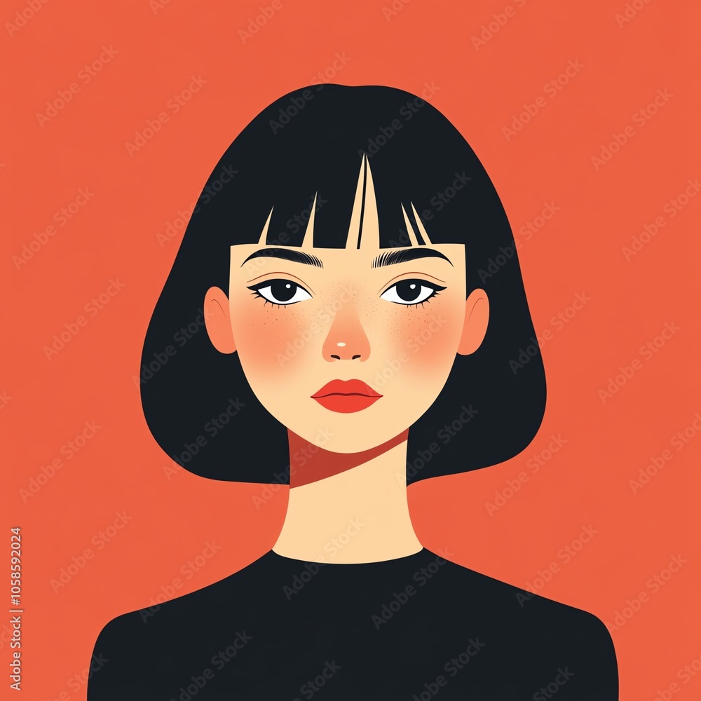 Symmetrical character, low detail, bold cheek lines, flat design illustration Symmetrical character, low detail, bold cheek lines, flat design illustration