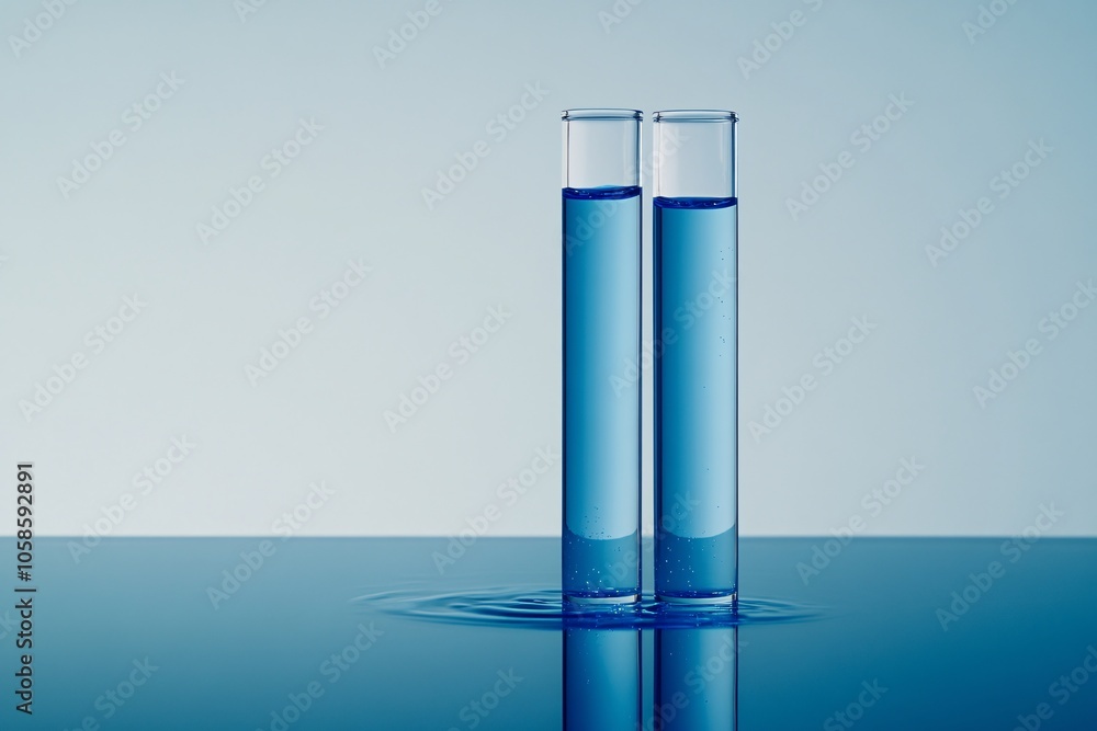 Two Test Tubes Filled with Blue Liquid in a Laboratory Setting Two Test Tubes Filled with Blue Liquid in a Laboratory Setting