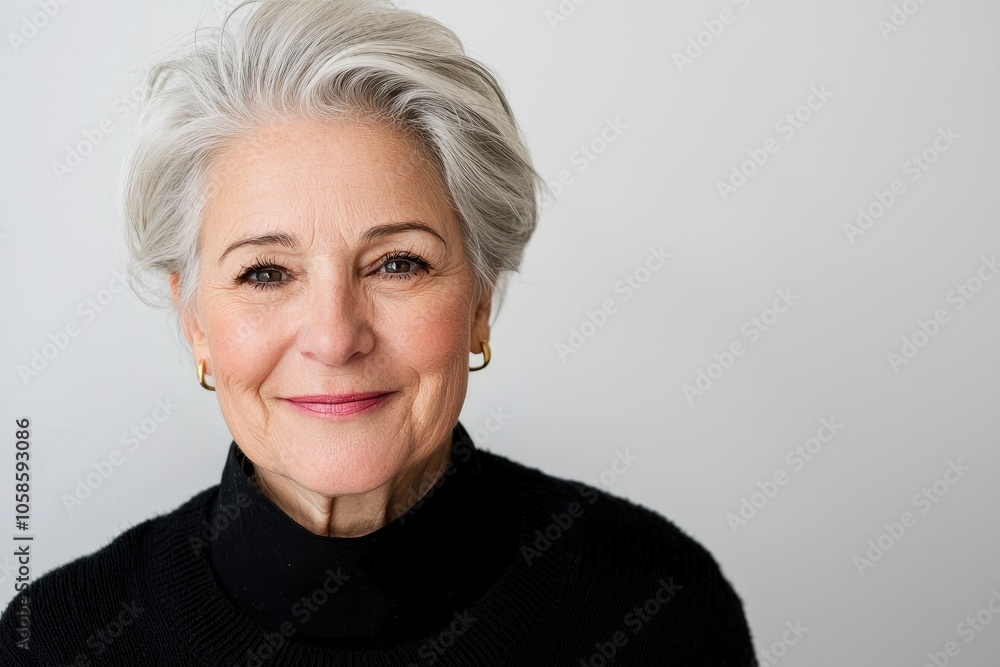 Captivating portrait of an elegant elderly woman with graceful wrinkles against a minimalist background Captivating portrait of an elegant elderly woman with graceful wrinkles against a minimalist background
