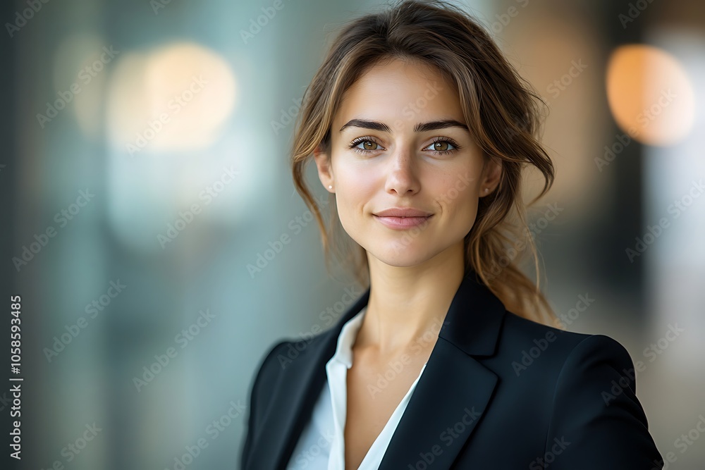 Confident Brown-Haired Woman in Business Suit Smiling Confident Brown-Haired Woman in Business Suit Smiling