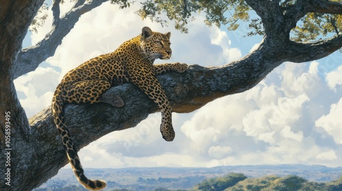 Leopard Resting on a Tree Branch
