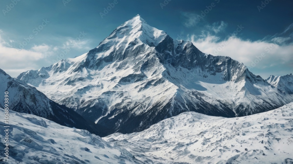 Majestic White Snowy Mountain Landscape with Blue Sky. Majestic White Snowy Mountain Landscape with Blue Sky.