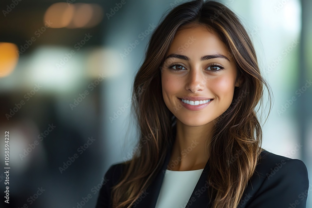 Confident Brunette Businesswoman Smiling in Blazer Confident Brunette Businesswoman Smiling in Blazer