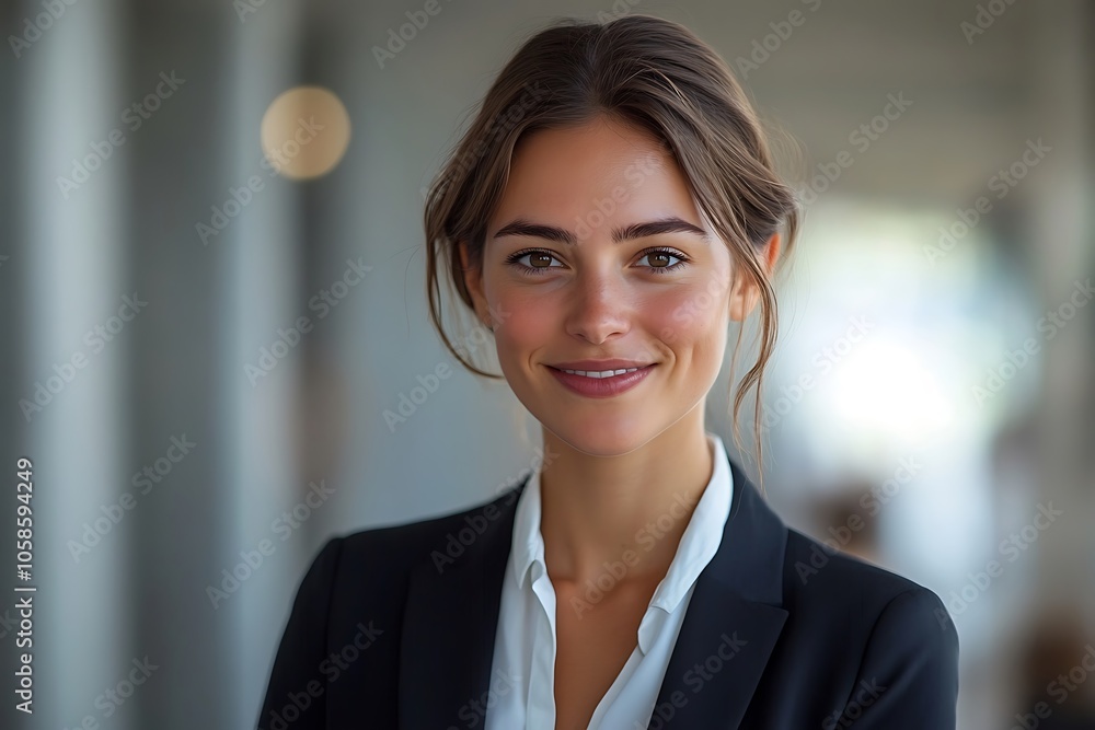 Confident Brunette Businesswoman Smiling in Office Confident Brunette Businesswoman Smiling in Office