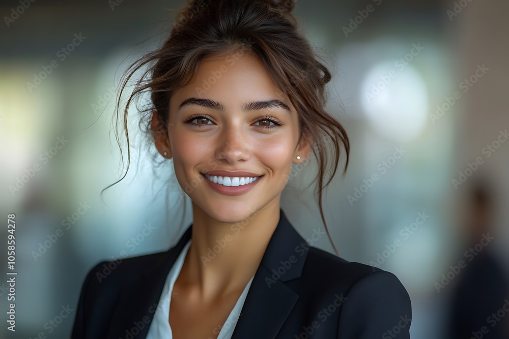 Confident Brunette Businesswoman with Glowing Skin and a Smile Confident Brunette Businesswoman with Glowing Skin and a Smile