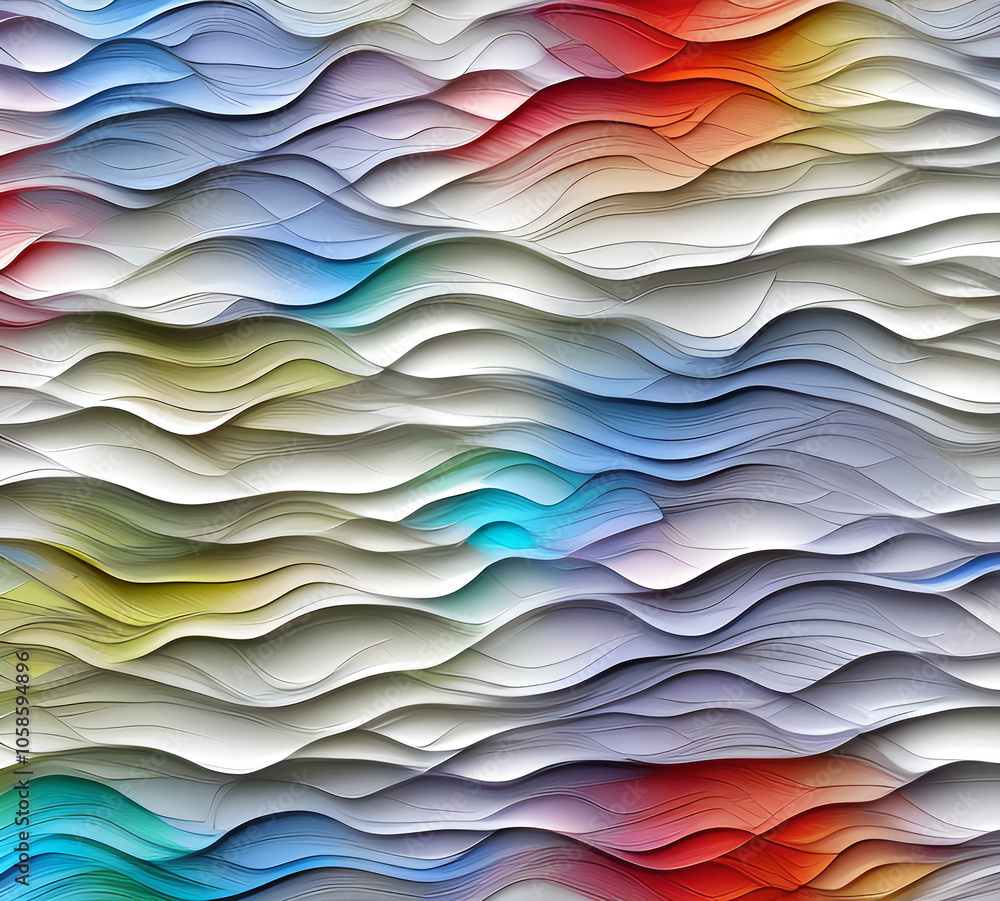 Obraz premium White and multicolored wavy dynamic motion flow graphic. motion light shape curve. banner template cover wavy. texture background,, neat cracks, 8k quality.generative ai