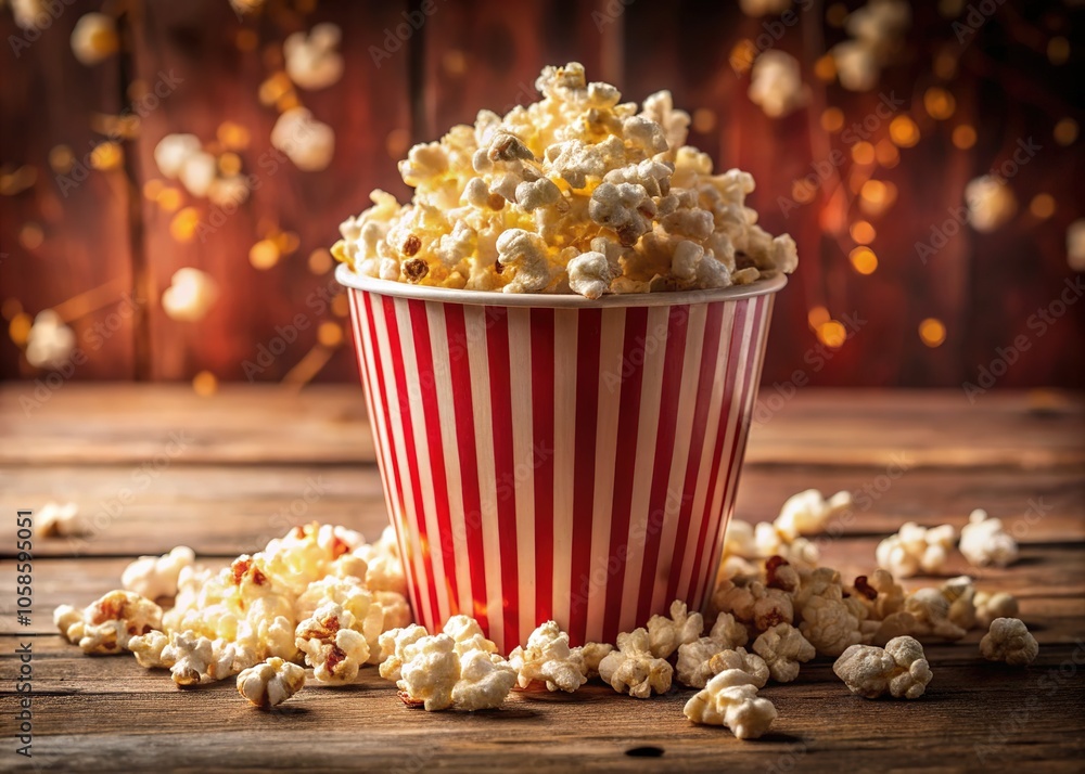 **Red and White Popcorn Bucket Overflowing with Fluffy Popcorn** **Red and White Popcorn Bucket Overflowing with Fluffy Popcorn**