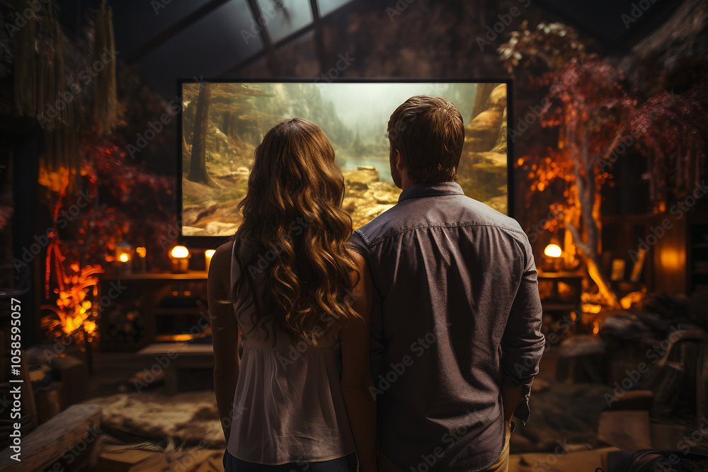 Obraz premium Portrait of happy cute couple time at home AI generated image