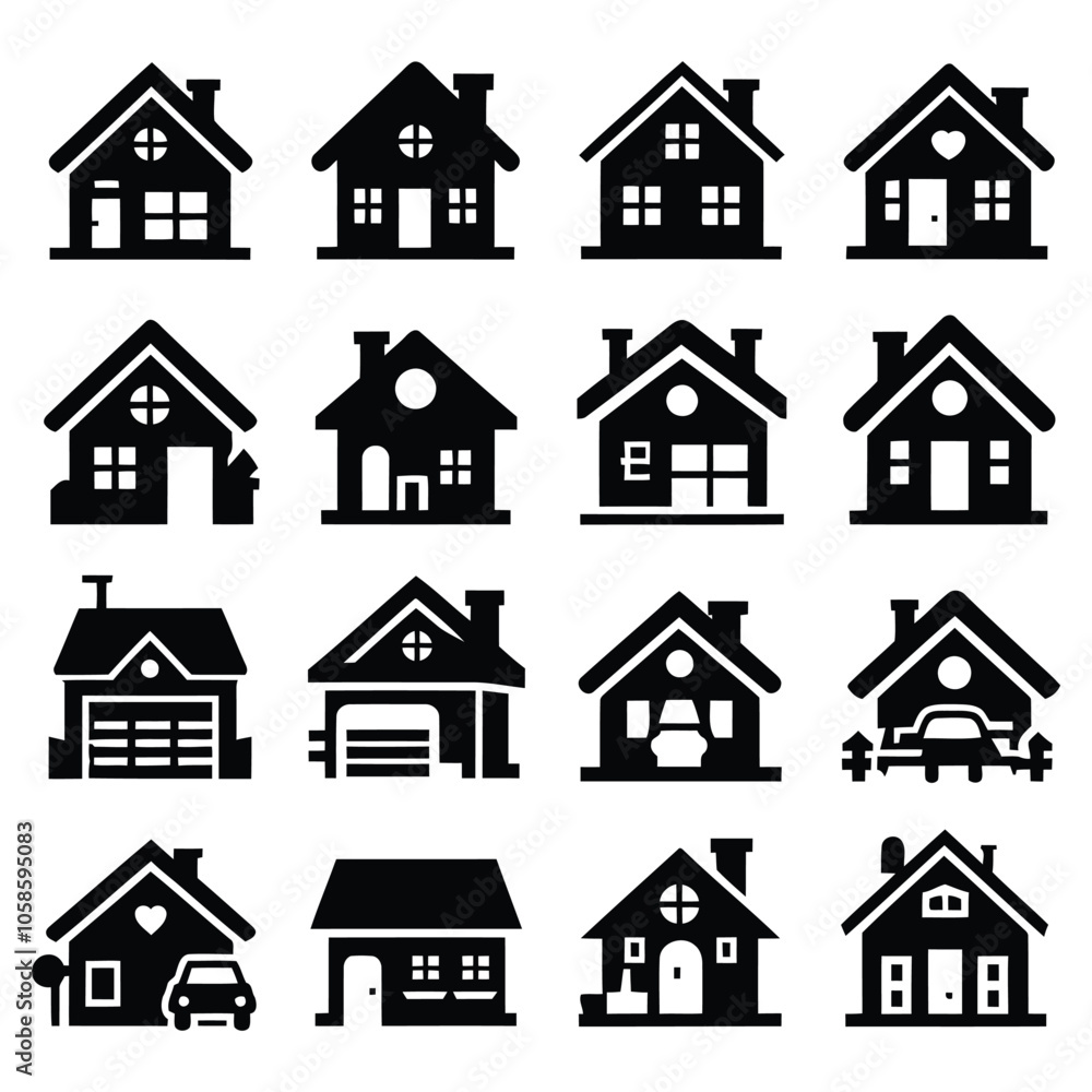 Set of hand drawn different home & house icon vector Set of hand drawn different home & house icon vector