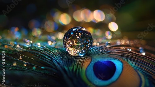 A Single Glass Orb on a Peacock Feather