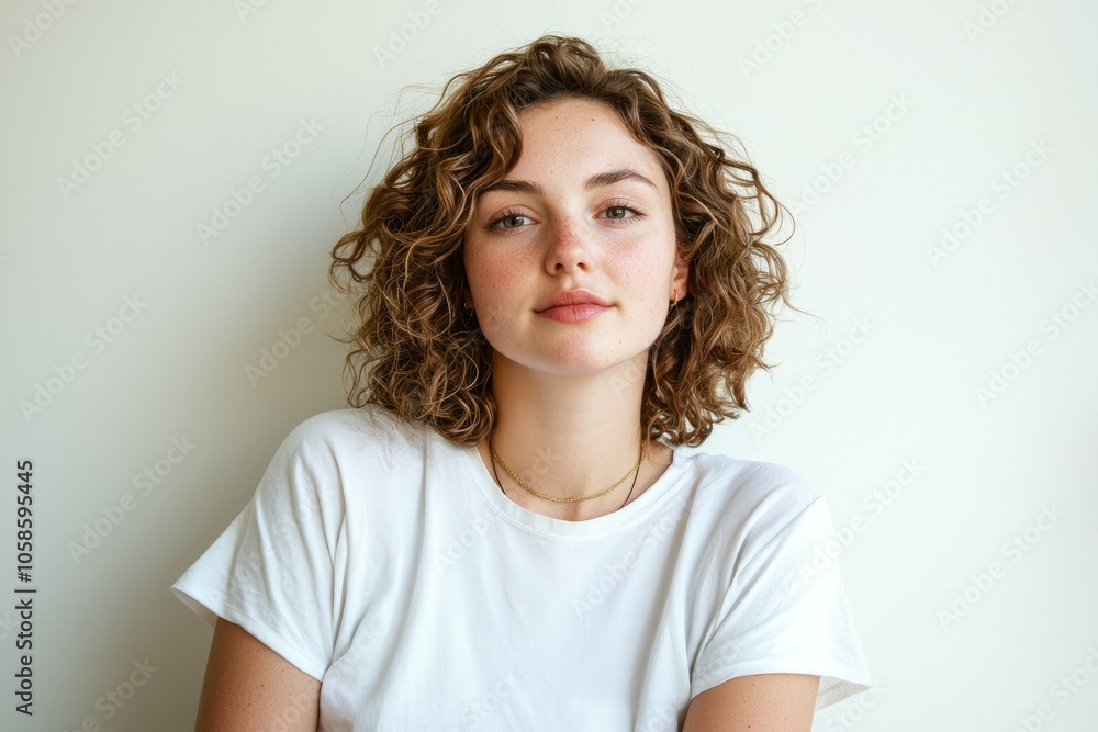 Young Woman with Curly Hair against Clear Background Young Woman with Curly Hair against Clear Background