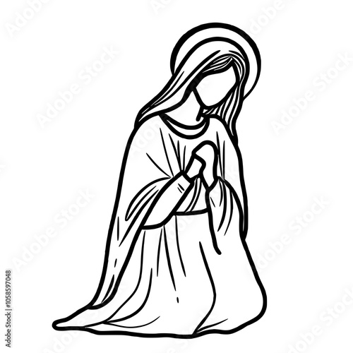 Virgin Mary Nativity Scene Hand drawn Christmas Winter christianity religion graphic vector illustration isolated on white background color editable 