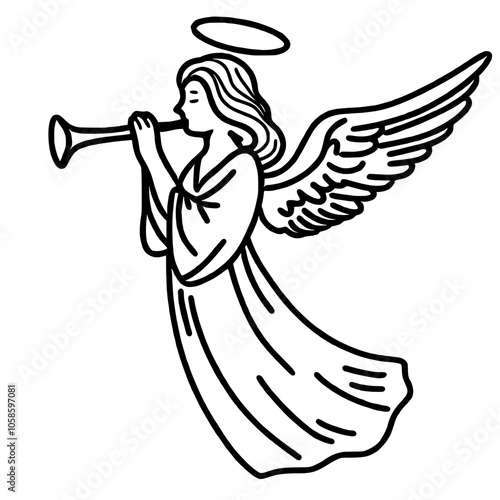 An angel playing a trumpet Hand drawn Christmas Winter christianity religion graphic vector illustration isolated on white background color editable 