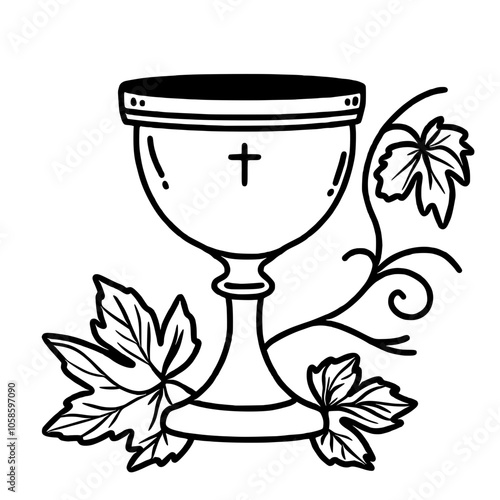 Holy Chalice Hand drawn Christmas Winter christianity religion graphic vector illustration isolated on white background color editable 