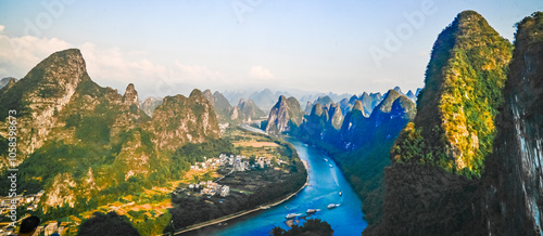 Li River view. Xiangong Mountain. China.