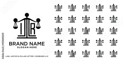 Set of justice, pillar, and law logo design initial i combined with letter a to z